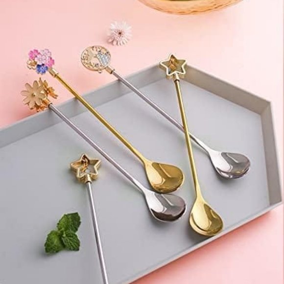 Coffee Spoons Silverware Flatware Cherry Blossom Handle Coffee Spoon Stainless - Picture 2 of 14